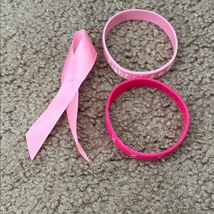 Pink Breast Cancer Awareness Ribbon & Silicone Bracelets